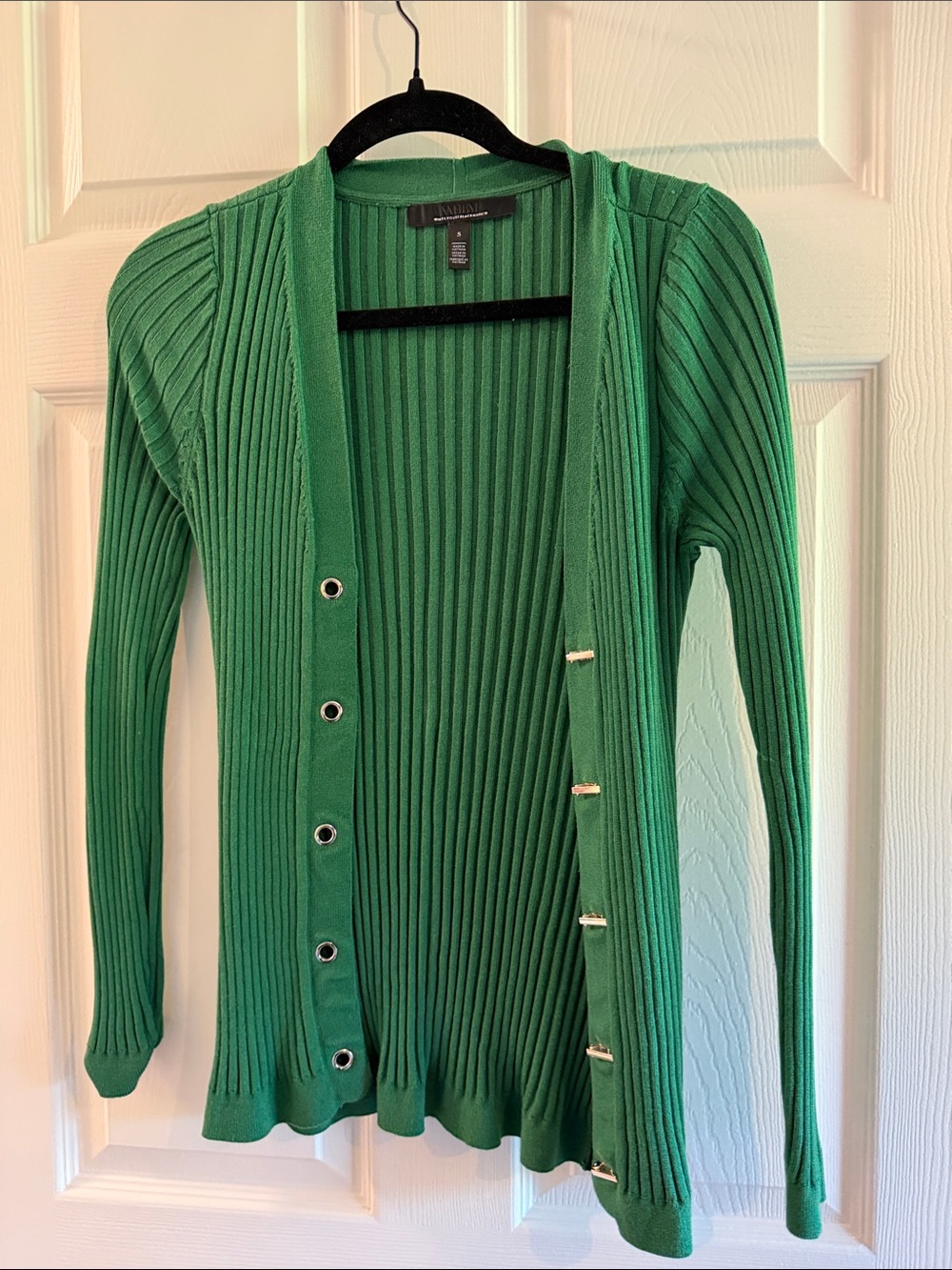 White House Black Market Green Ribbed Cardigan with Grommet Detail